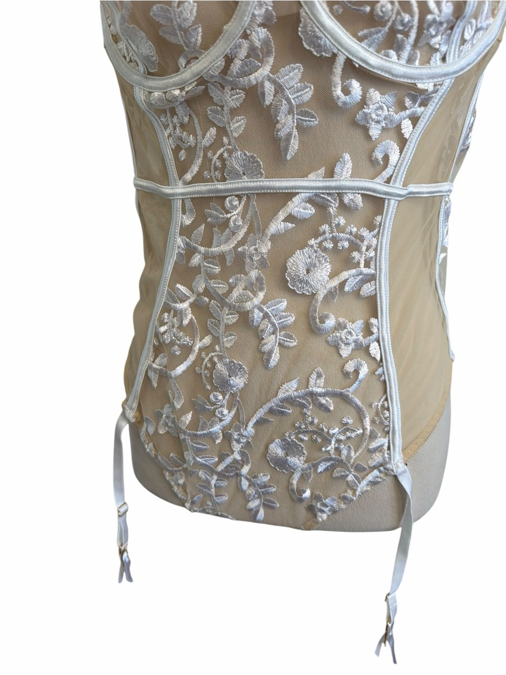 Dreamgirl White Sheer Floral Embroidered Bodysuit - Picture 6 of 9